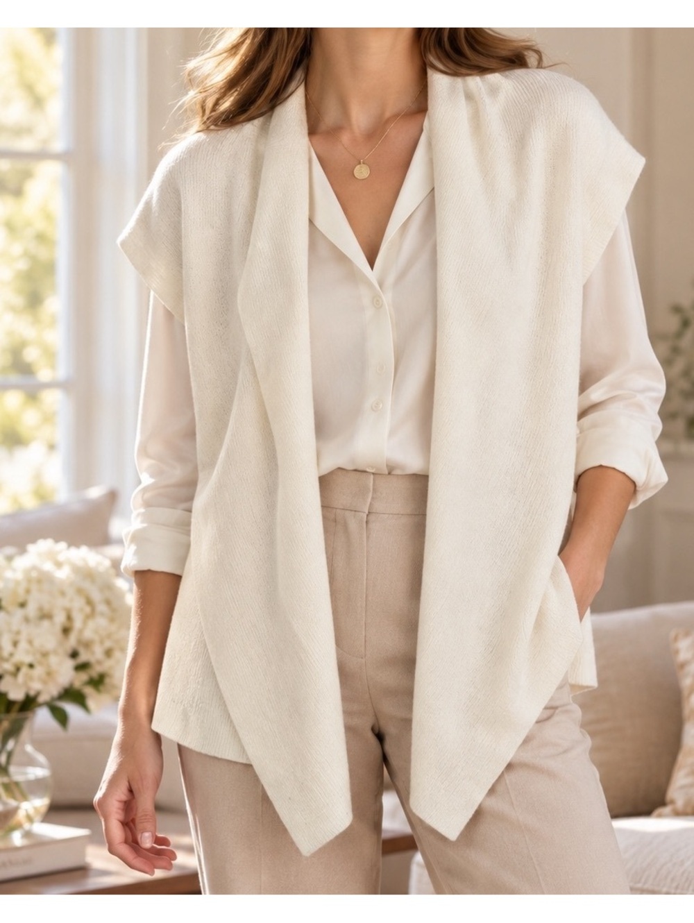 Vineyard Vines Cashmere Blend Open Front Shawl Drape Cardigan Ivory Sz S Luxury